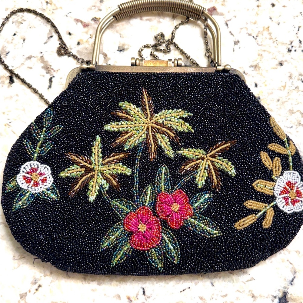 Vintage-Style Black Fully Beaded Evening Bag